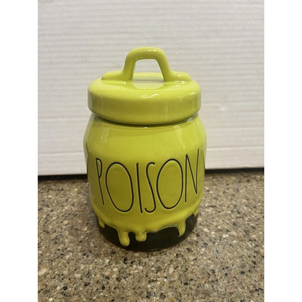 Rae Dunn Halloween 'Poison' Wicked Green Drip -Canister